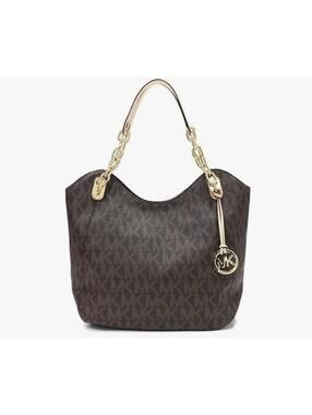 Michael Kors Lilly MK Monogram Chain Shoulder Tote Brown
